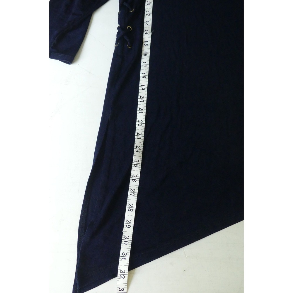 Chicos Travelers Navy Blue Asymmetrical Nautical Lace Tunic Top Sz 1 Medium - Picture 6 of 8